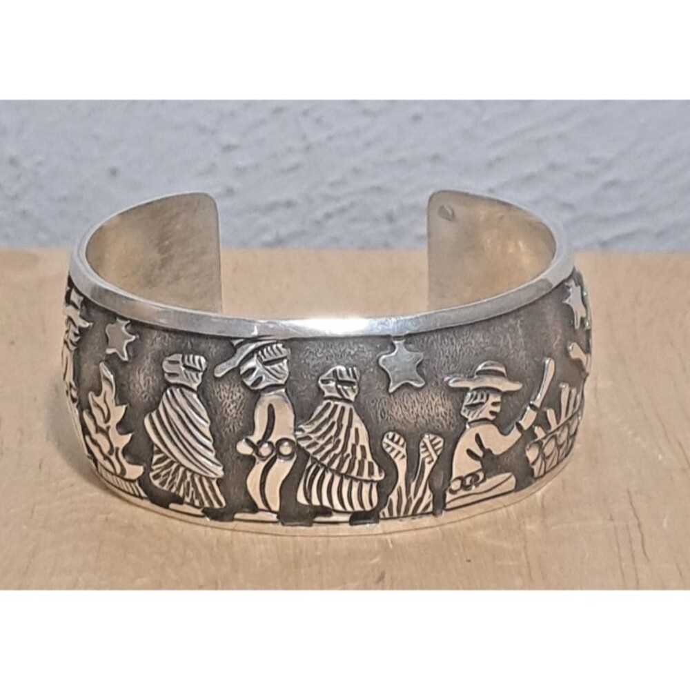 Lloyd Becenti B-c-T Navajo Sterling Silver Wide 1"7/8 Story Teller Bracelet/Cuff